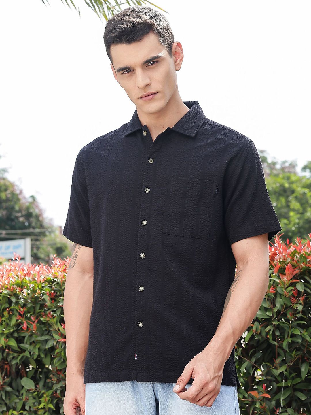 Thomas Scott Men's Premium Seersucker Cotton Casual Shirt