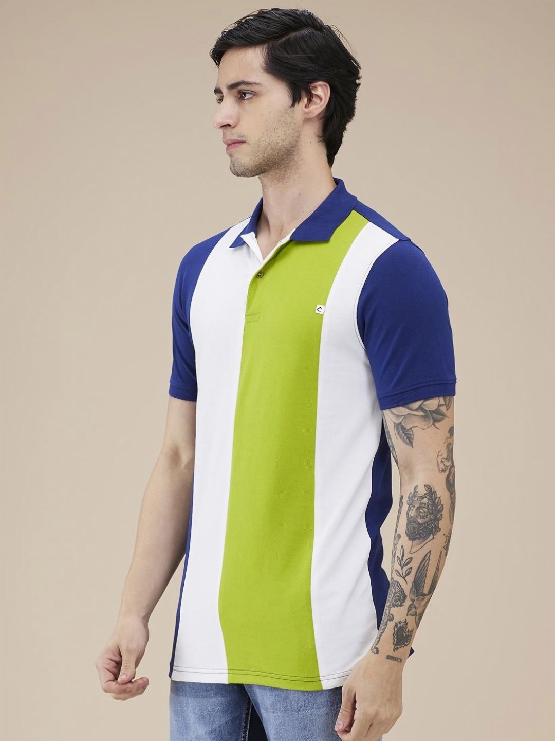 Being Human Men Colourblocked Polo Collar Cotton Slim Fit T-shirt