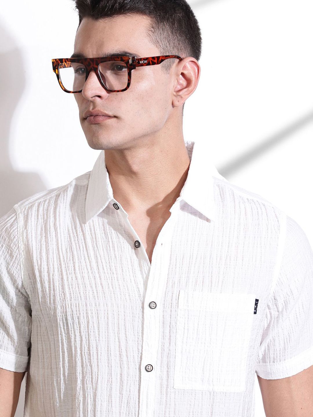 Thomas Scott Men Smart Slim Fit Spread Collar Textured Casual Shirt