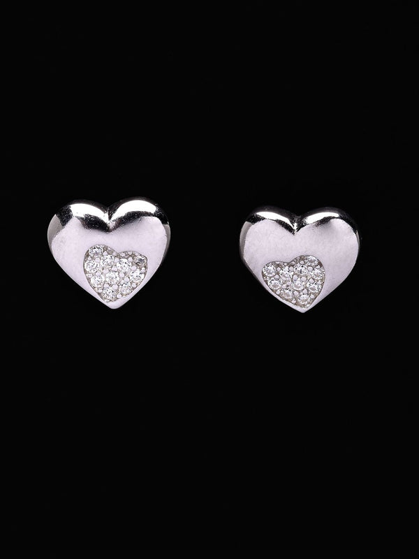 PANASH 925 Sterling Silver Rhodium-Plated CZ-Studded Symbol Of Love Studs