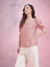 DressBerry Animal Printed Puff Sleeves Regular Top