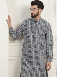 Anouk Charcoal Ethnic Motifs Embroidered Straight Pure Cotton Kurta with Churidar