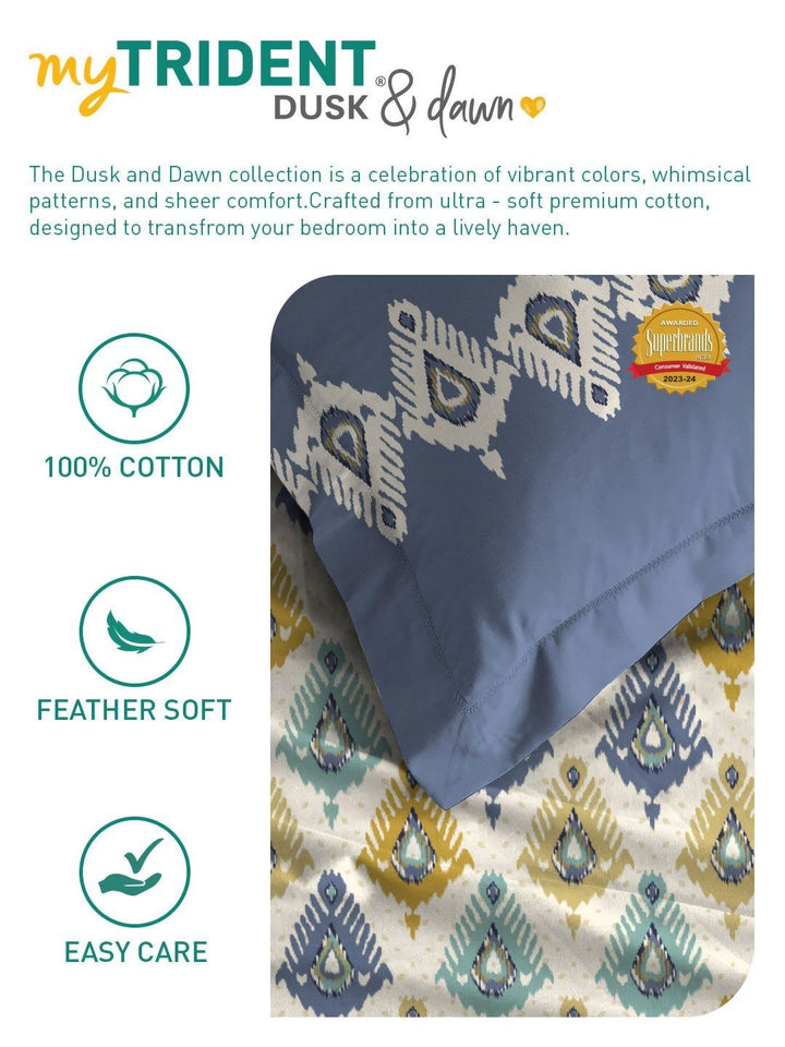 TRIDENT Beacon Yellow Dusk & Dawn Flat 144TC Queen Cotton Bedsheet Set