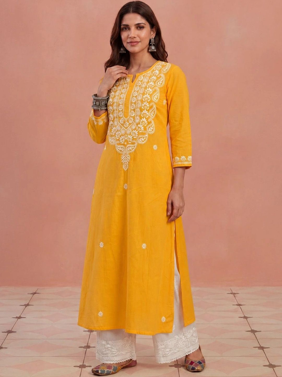 Rumah Wanita Chikankari Sulam Kurta Chikankari