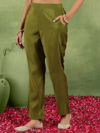 Libas Floral Embroidered V-Neck A-Line Kurta With Trousers