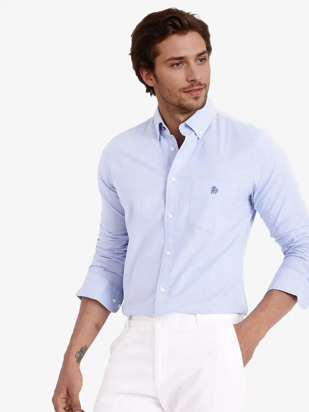 RARE RABBIT Men Comfort Spread Collar Solid Cotton Formal Shirt