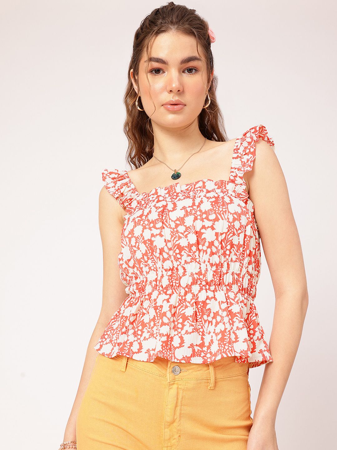 DressBerry Spring Fling Floral Cinched Waist Top