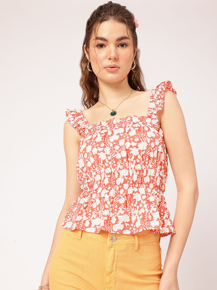DressBerry Spring Fling Floral Cinched Waist Top