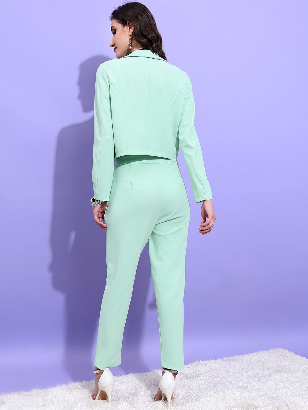 Tokyo Talkies Green Notched Lapel Collar Blazer With Trouser