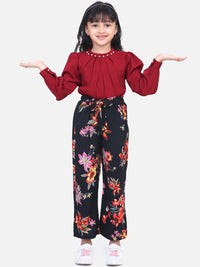 Cutiekins Floral Printed Bishop Sleeves Top with Palazzos Clothing Set