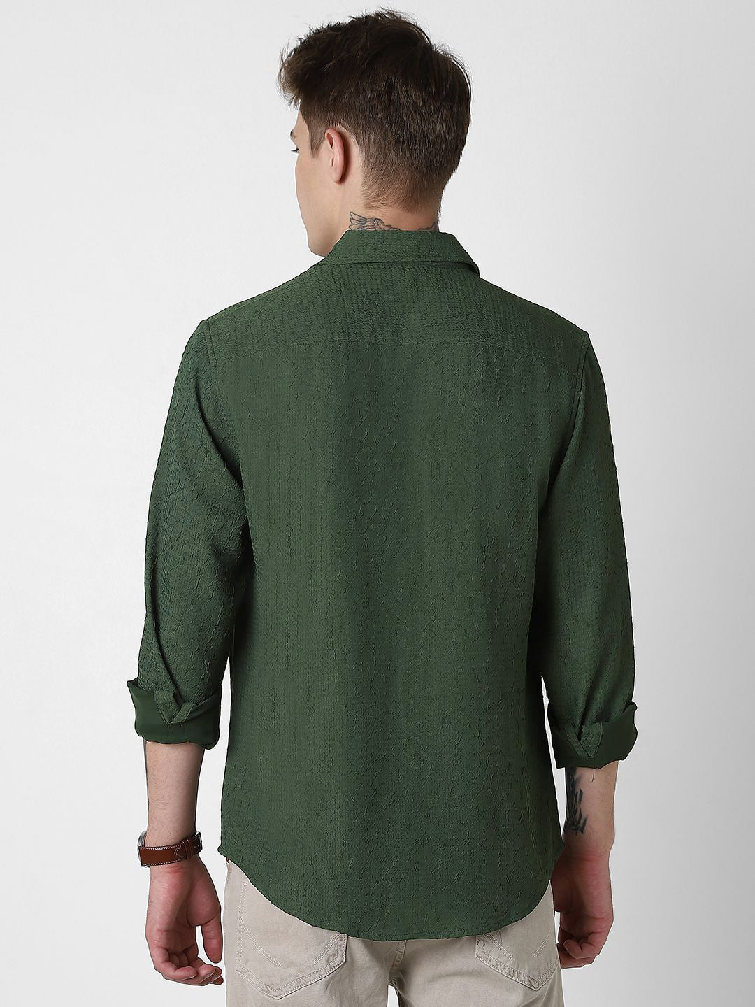 VASTRADO Men Classic Spread Collar Textured Slim Fit Casual Shirt