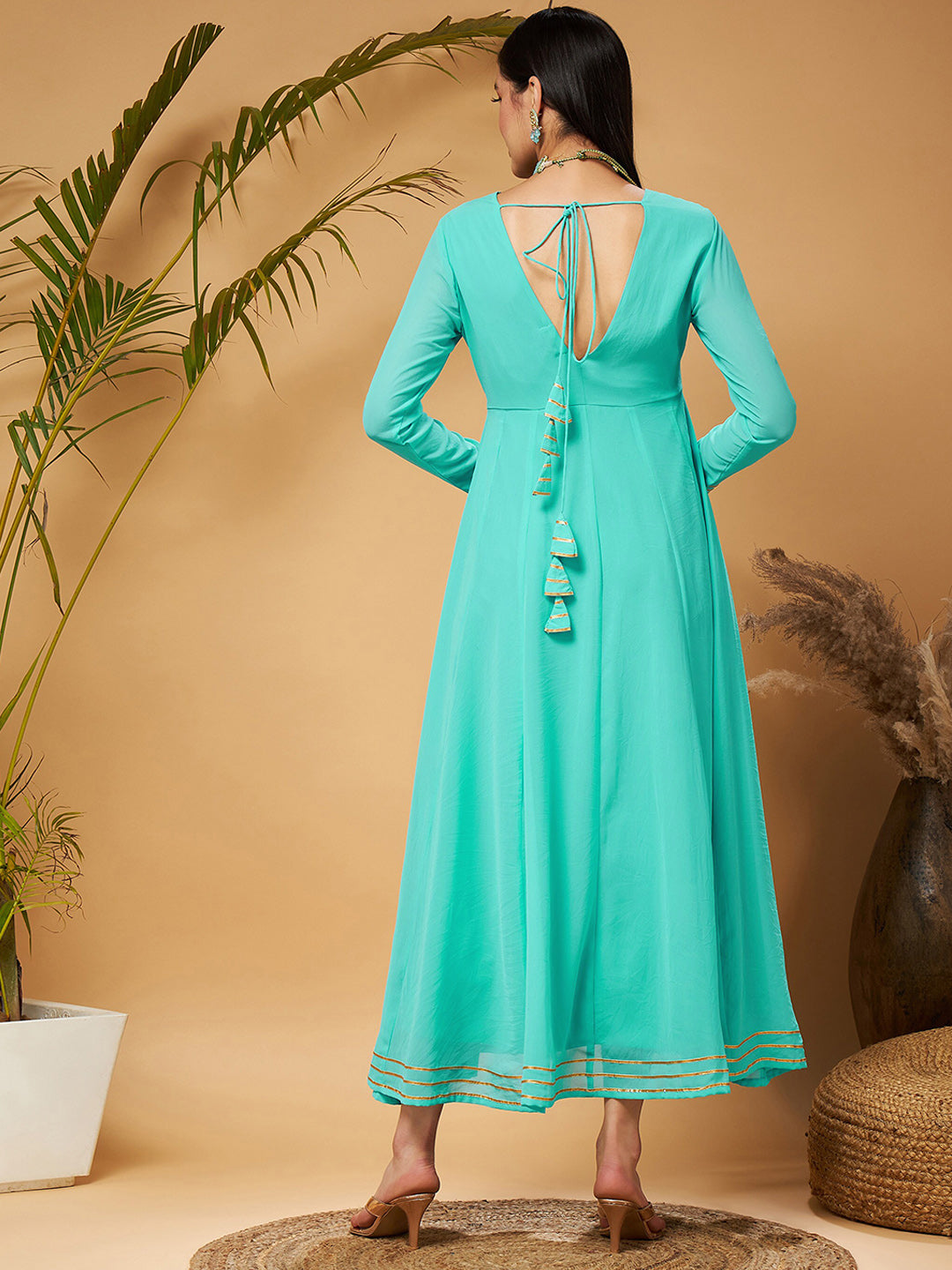 Shae by SASSAFRAS Blue Gotta Patti Detail Anarkali Maxi Dress