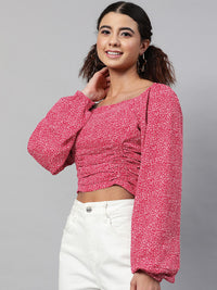 STREET 9 Maroon Floral Georgette Fitted Crop Top
