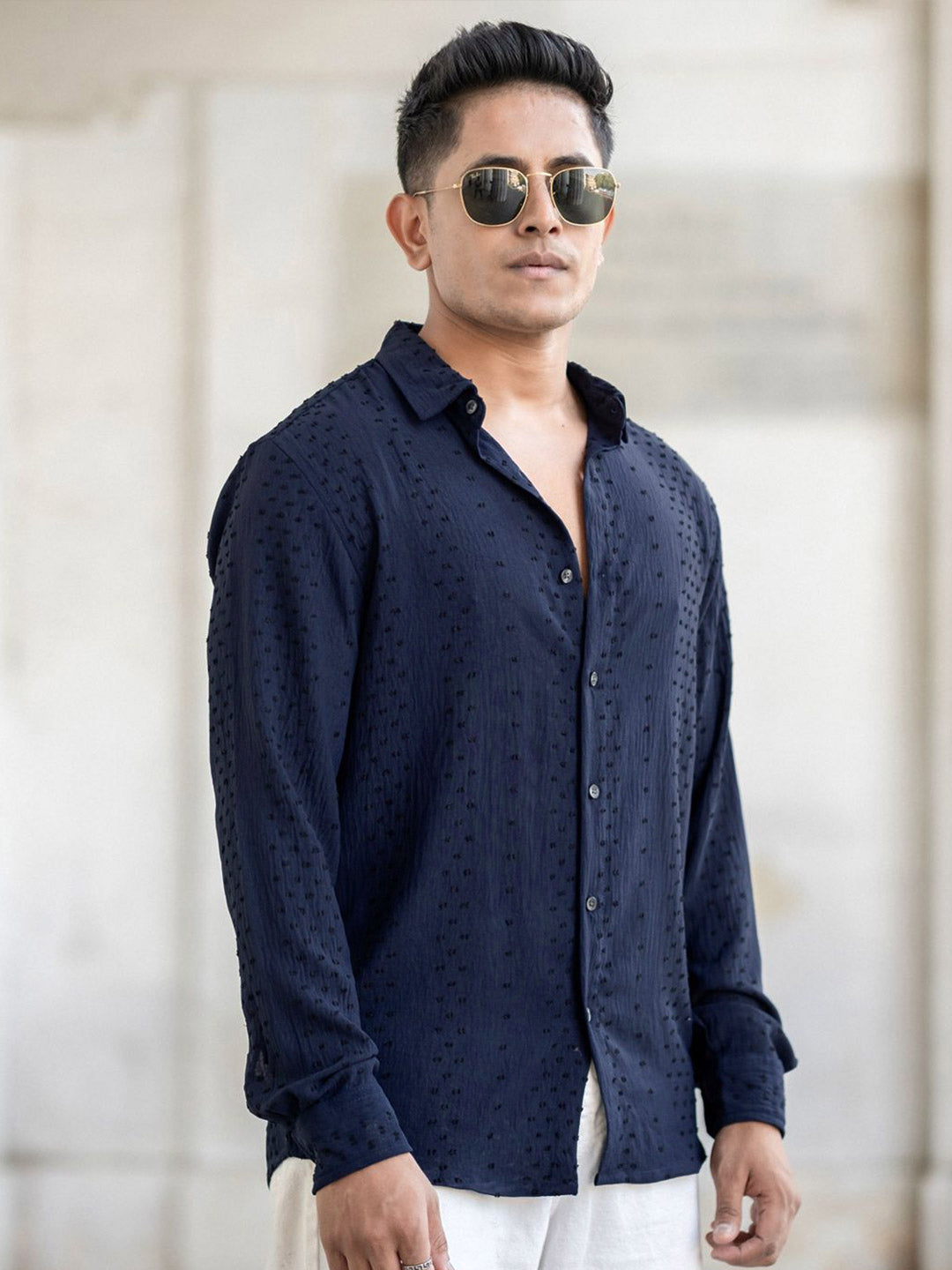 Powerlook Men Spread Collar Textured Casual Shirt