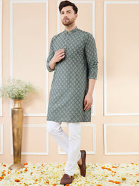 See Designs Ethnic Motifs Woven Design Mandarin Collar Straight Kurta With Pyjamas