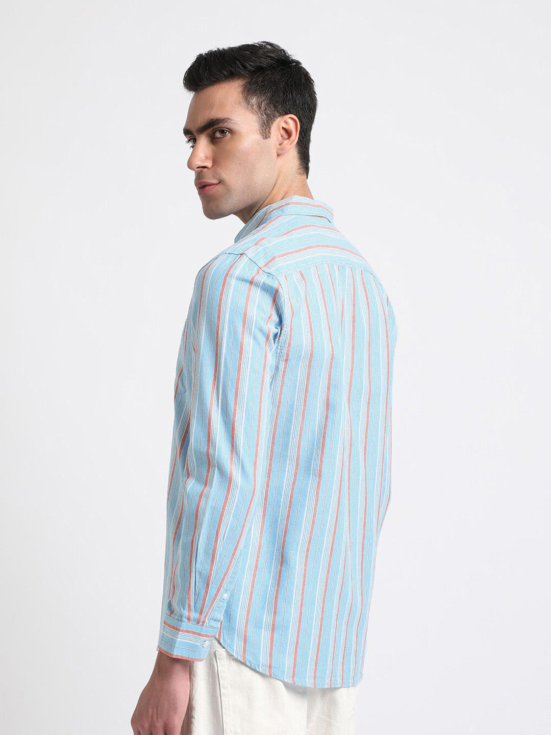 THE BEAR HOUSE Slim Fit Striped Spread Collar Cotton Casual Shirt