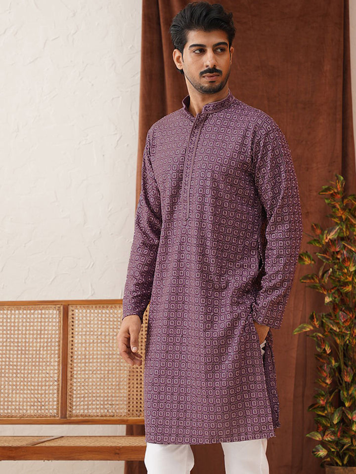Jompers Men Geometric Embroidered Sequinned Kurta