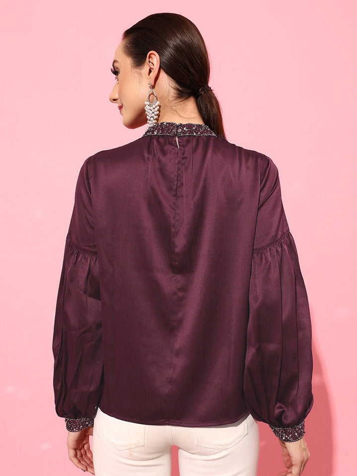 STREET 9 Burgundy Jewel Neck Top