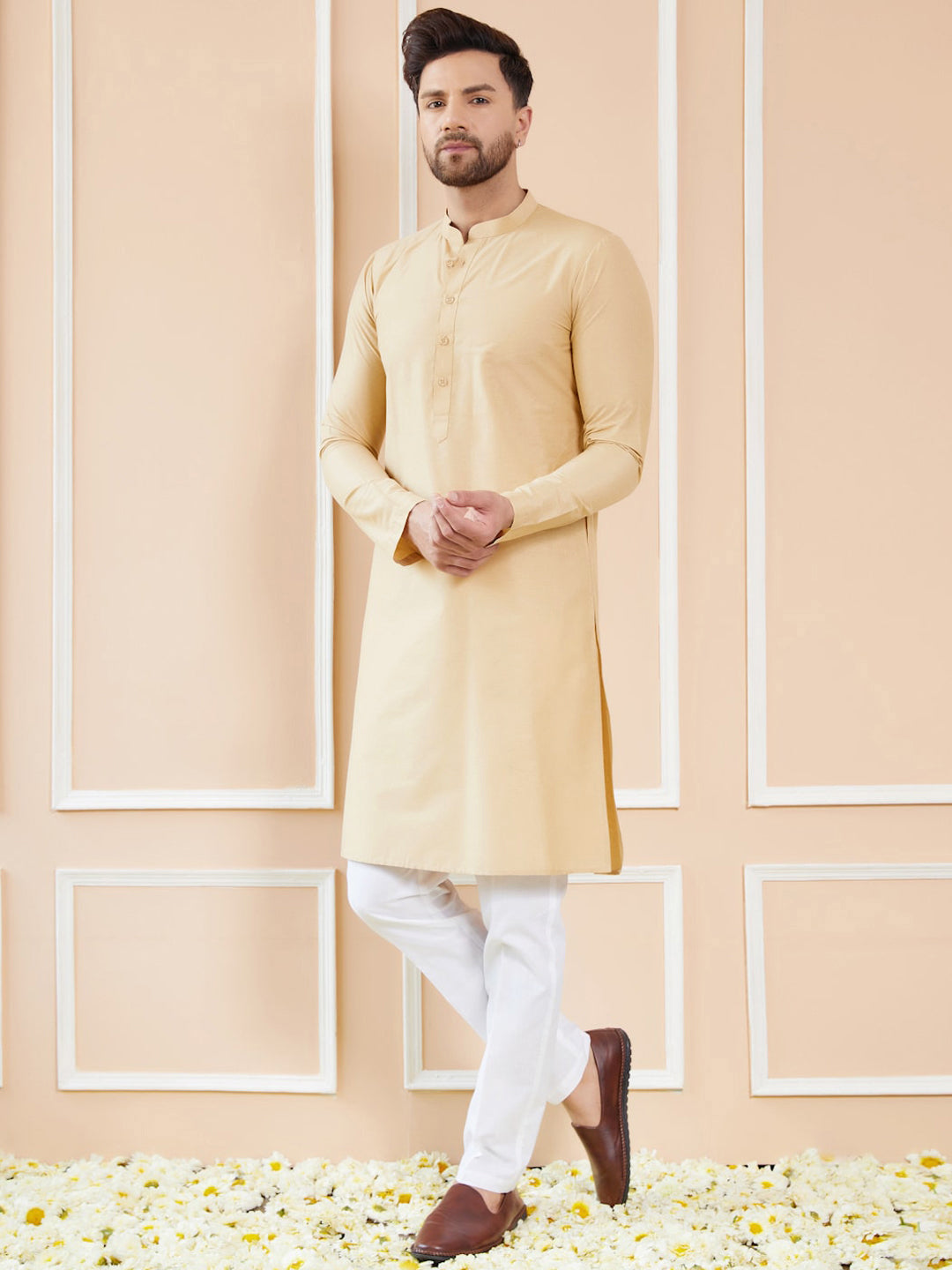 See Designs Mandarin Collar Pure Cotton Straight Kurta