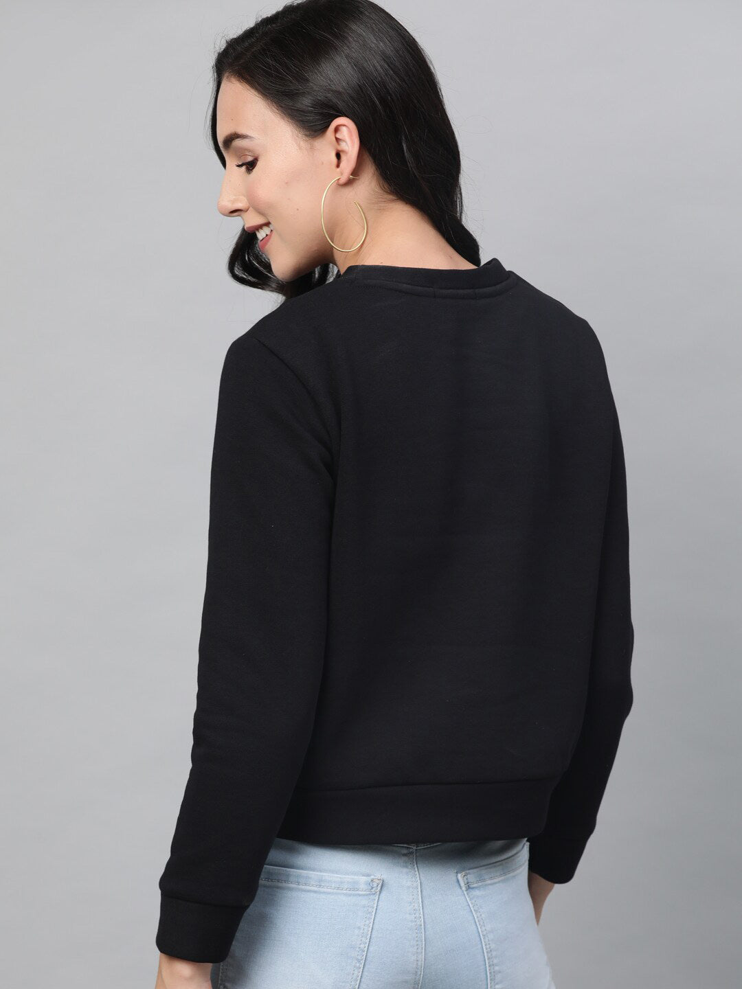 STREET 9 Women Black &amp; White Printed Sweatshirt