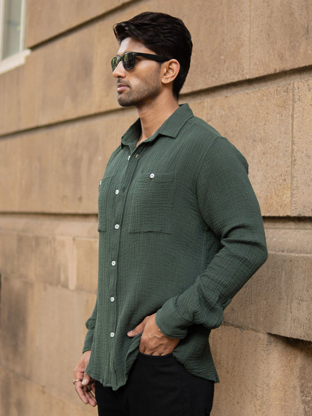 Powerlook Men Textured Spread Collar Cotton Casual Shirt