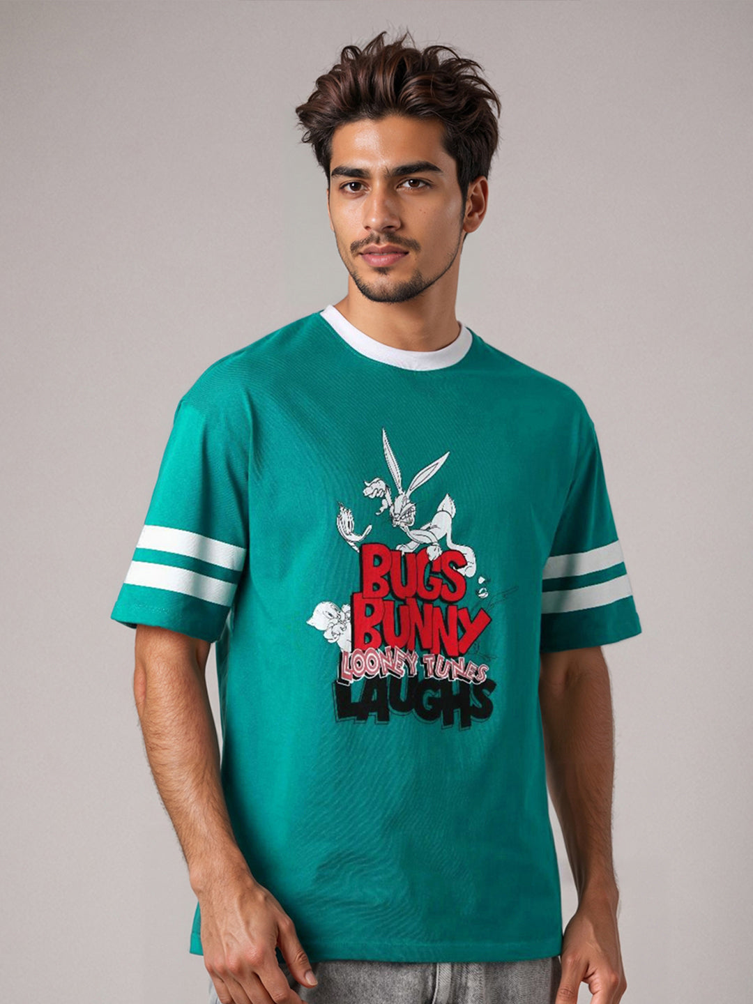 The Indian Garage Co Men Bugs Bunny Graphic Printed Pure Cotton Relaxed Fit T-shirt