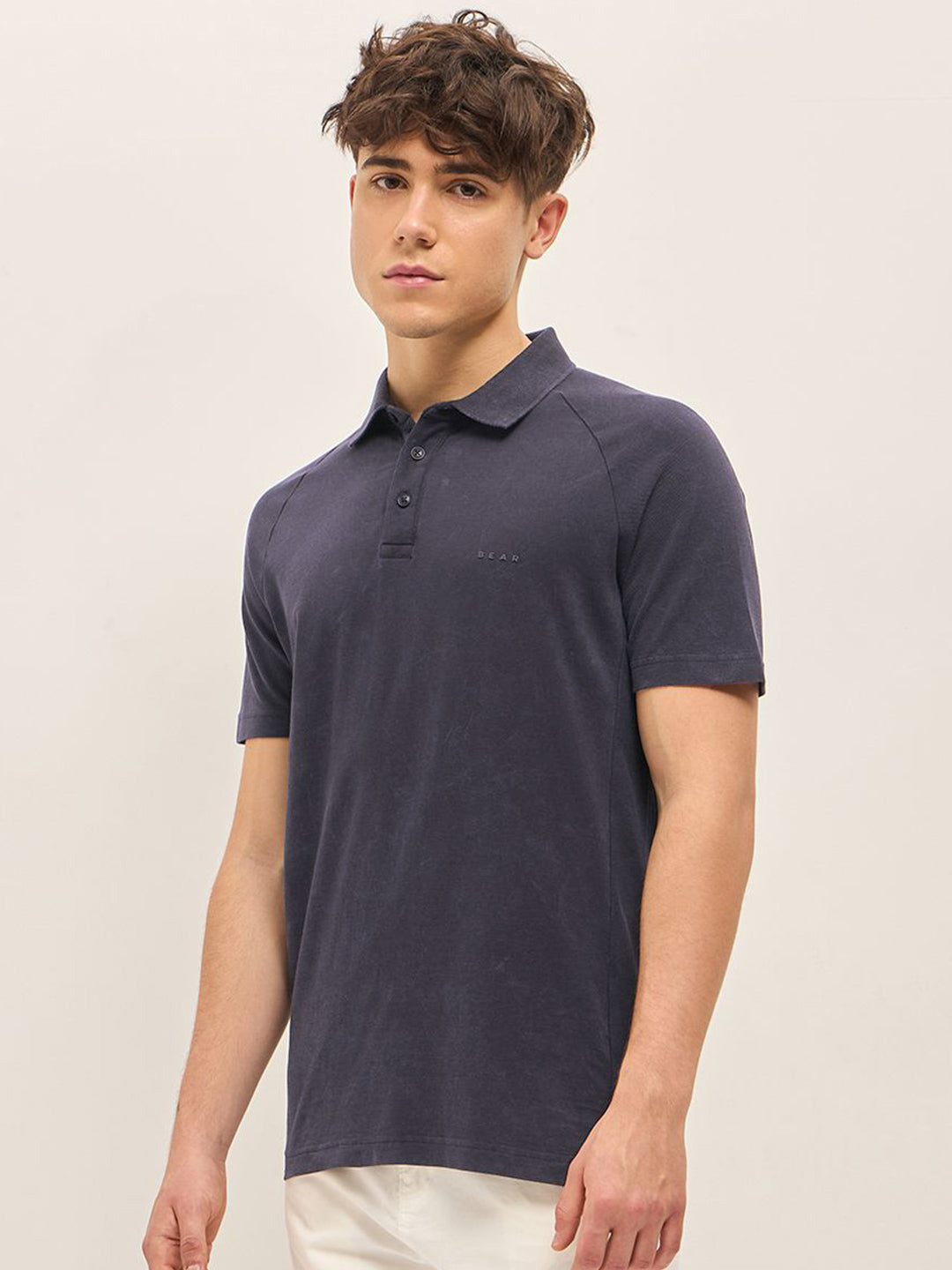 THE BEAR HOUSE Men Solid Polo Collar Cotton T-shirt