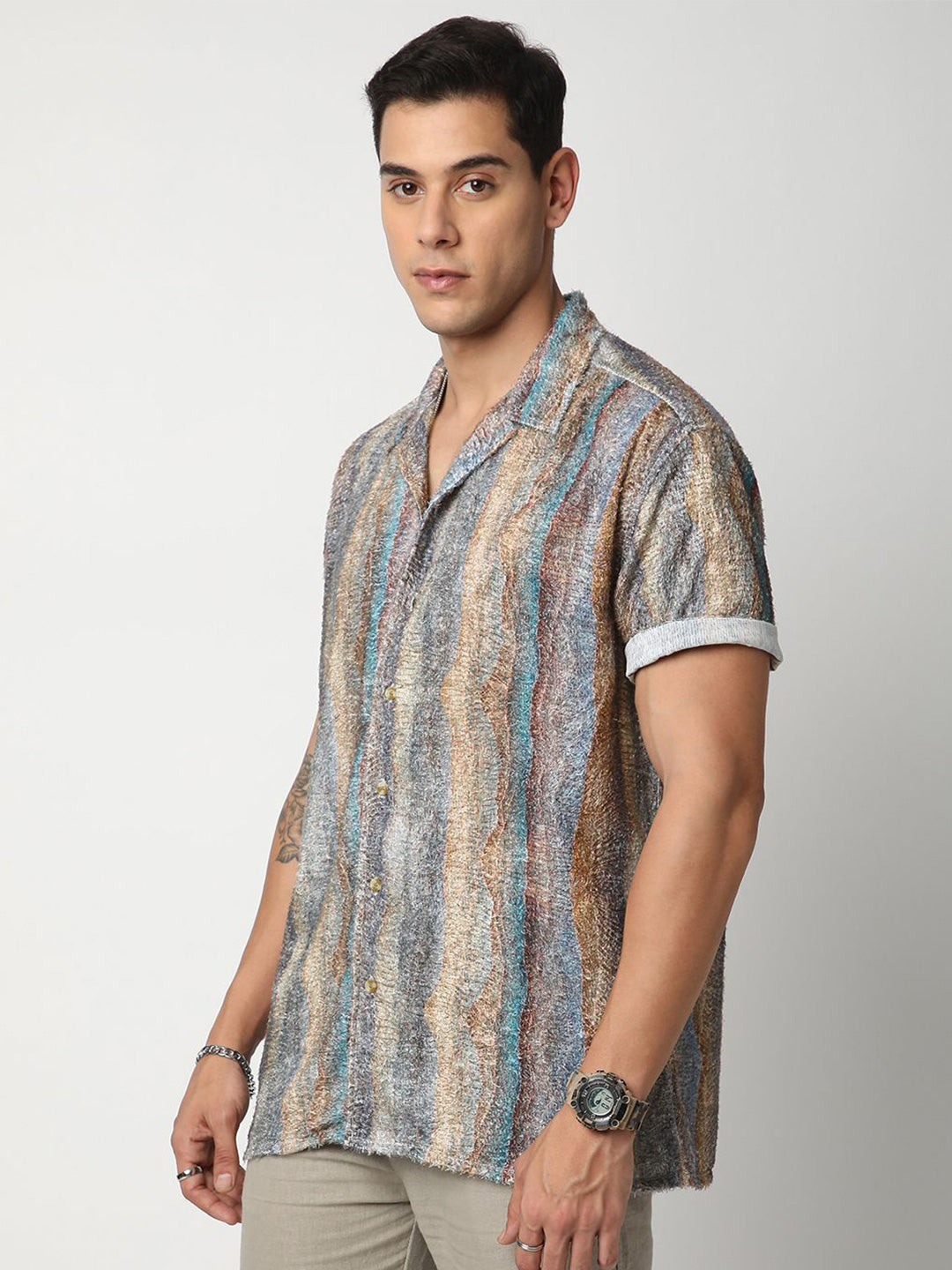 VASTRADO Men Classic Abstract Self Design Oversized Casual Shirt