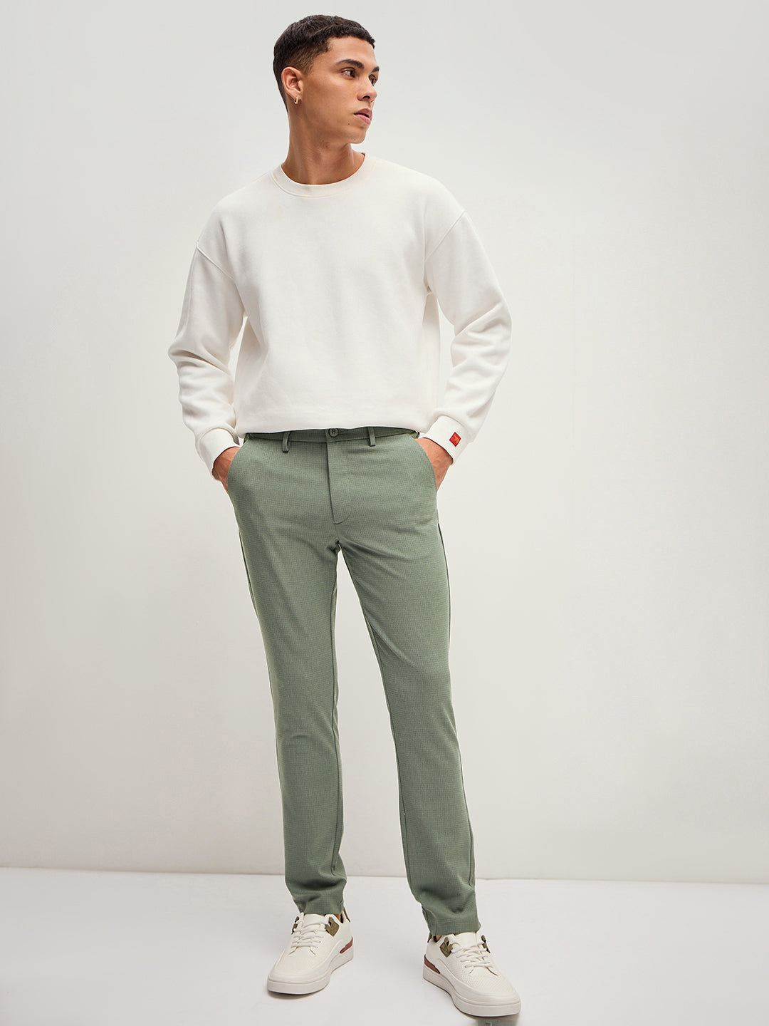 THE BEAR HOUSE Men Solid 4 Way Stretch Slim Fit Formal Trouser