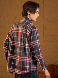 DENNISON Men Double Pocket Drop Shoulder Oversized Cotton Checked Shacket