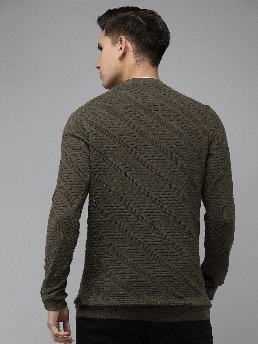 THE BEAR HOUSE Men Ardor Edition Self Design Henley Neck Slim Fit Pure Cotton T-shirt