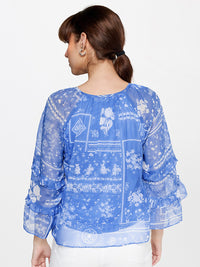 AND Floral Printed Tie-Up Neck Flared Sleeves Top