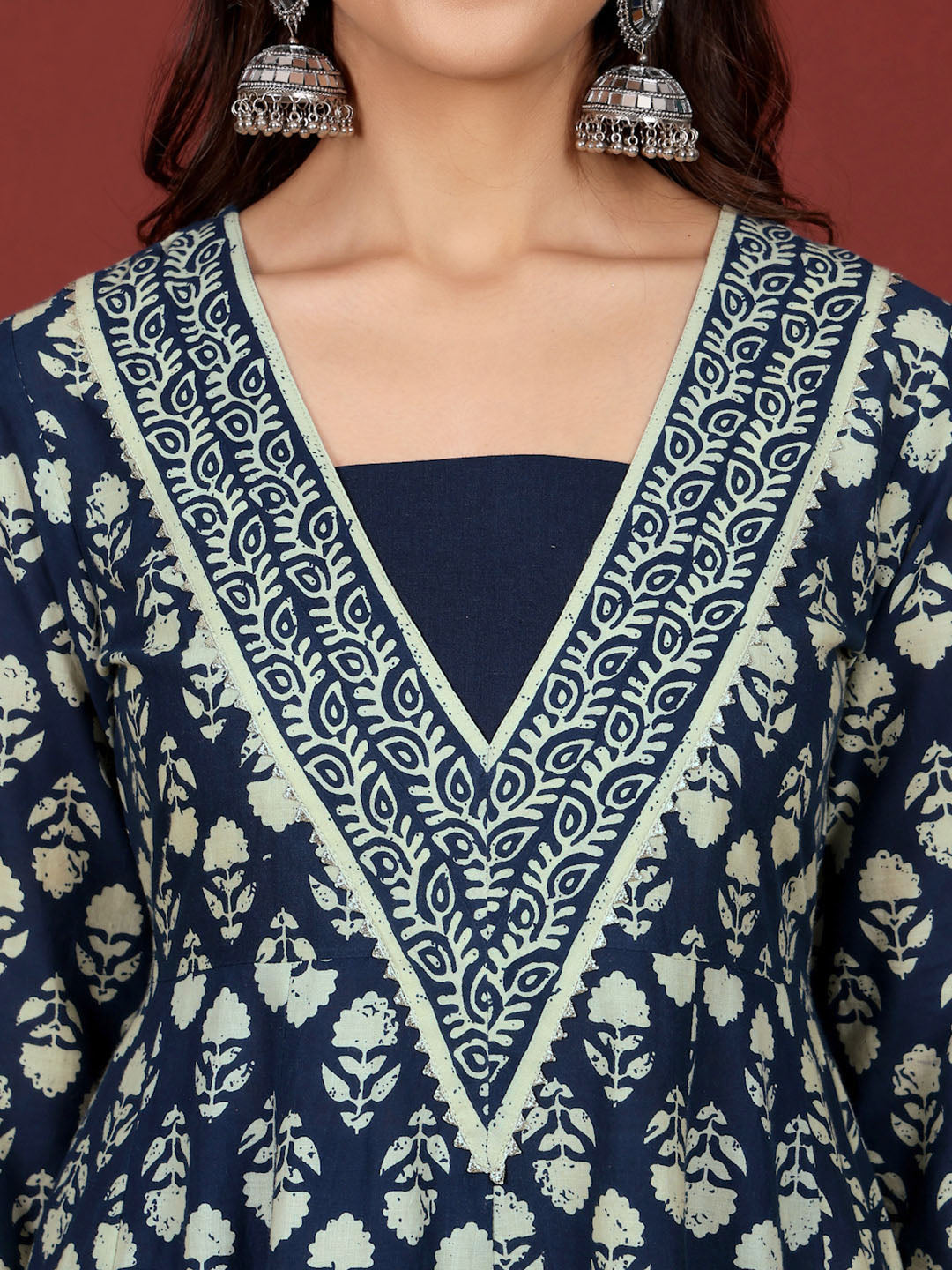 Varanga Floral Printed V-Neck Gotta Patti Pure Cotton A-Line Kurta With Trousers & Dupatta