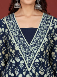 Varanga Floral Printed V-Neck Gotta Patti Pure Cotton A-Line Kurta With Trousers & Dupatta