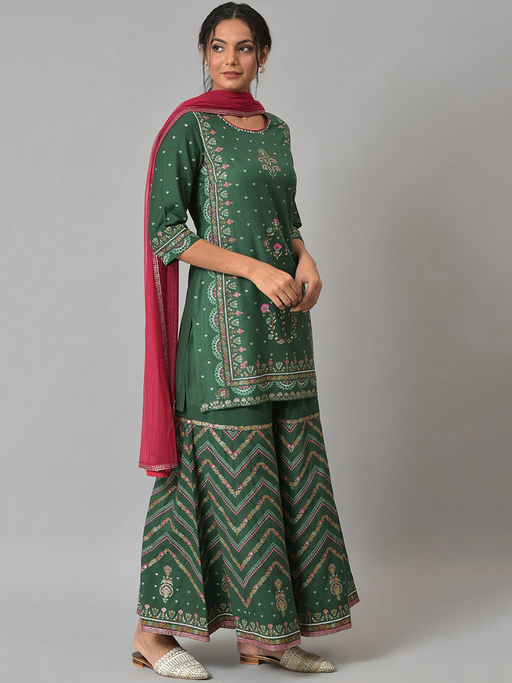 W Women Floral Printed Kurta with Sharara & With Dupatta