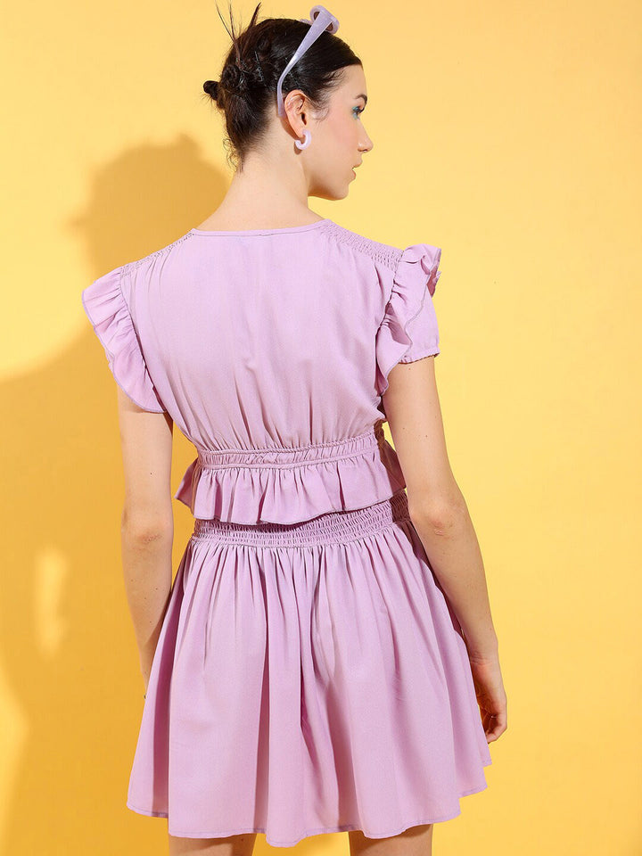 Tokyo Talkies Tie Up Neck Smocked And Pleat Detail Fit & Flare Mini Dress