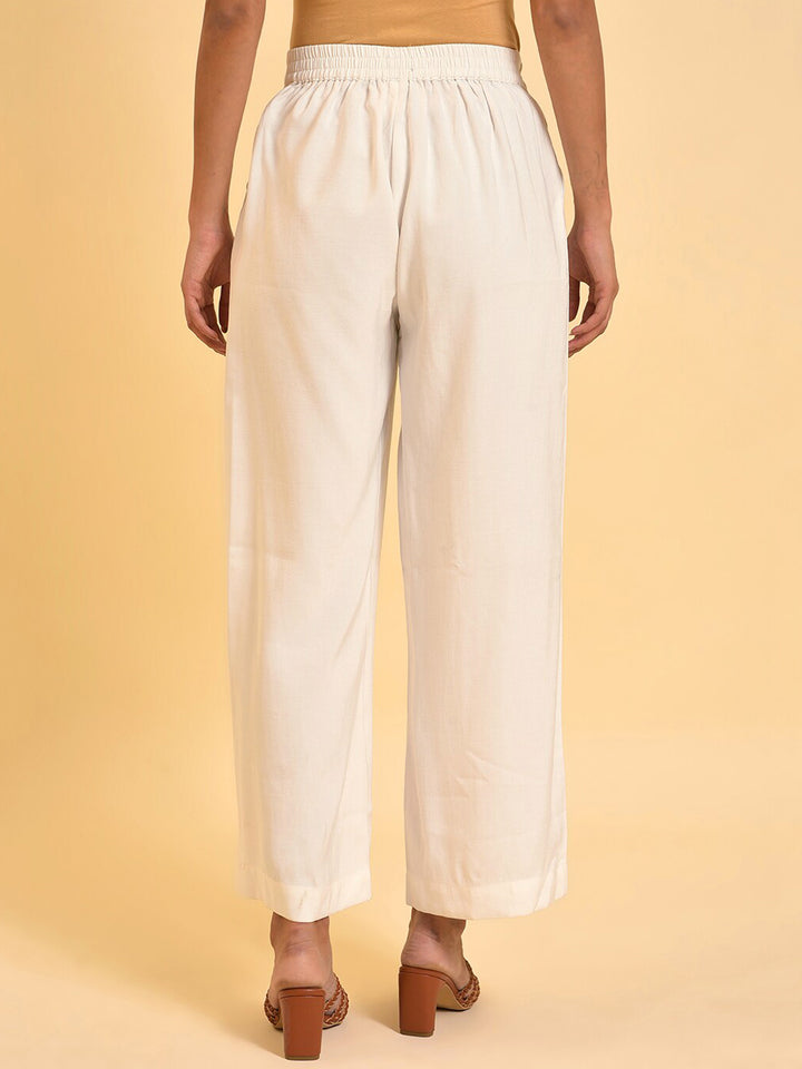 W Women White Mid-Rise Parallel Trousers