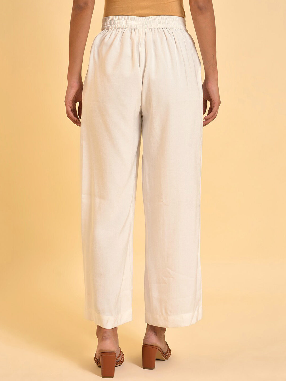 W Women White Mid-Rise Parallel Trousers