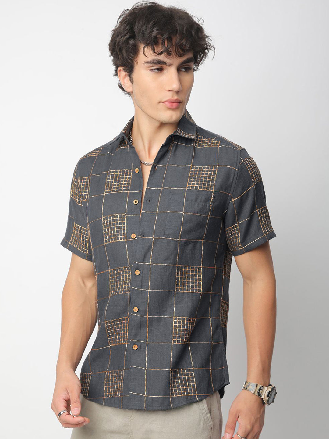 VASTRADO Men Classic Spread Collar Geometric Printed Pure Cotton Slim Fit Casual Shirt