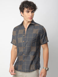 VASTRADO Men Classic Spread Collar Geometric Printed Pure Cotton Slim Fit Casual Shirt