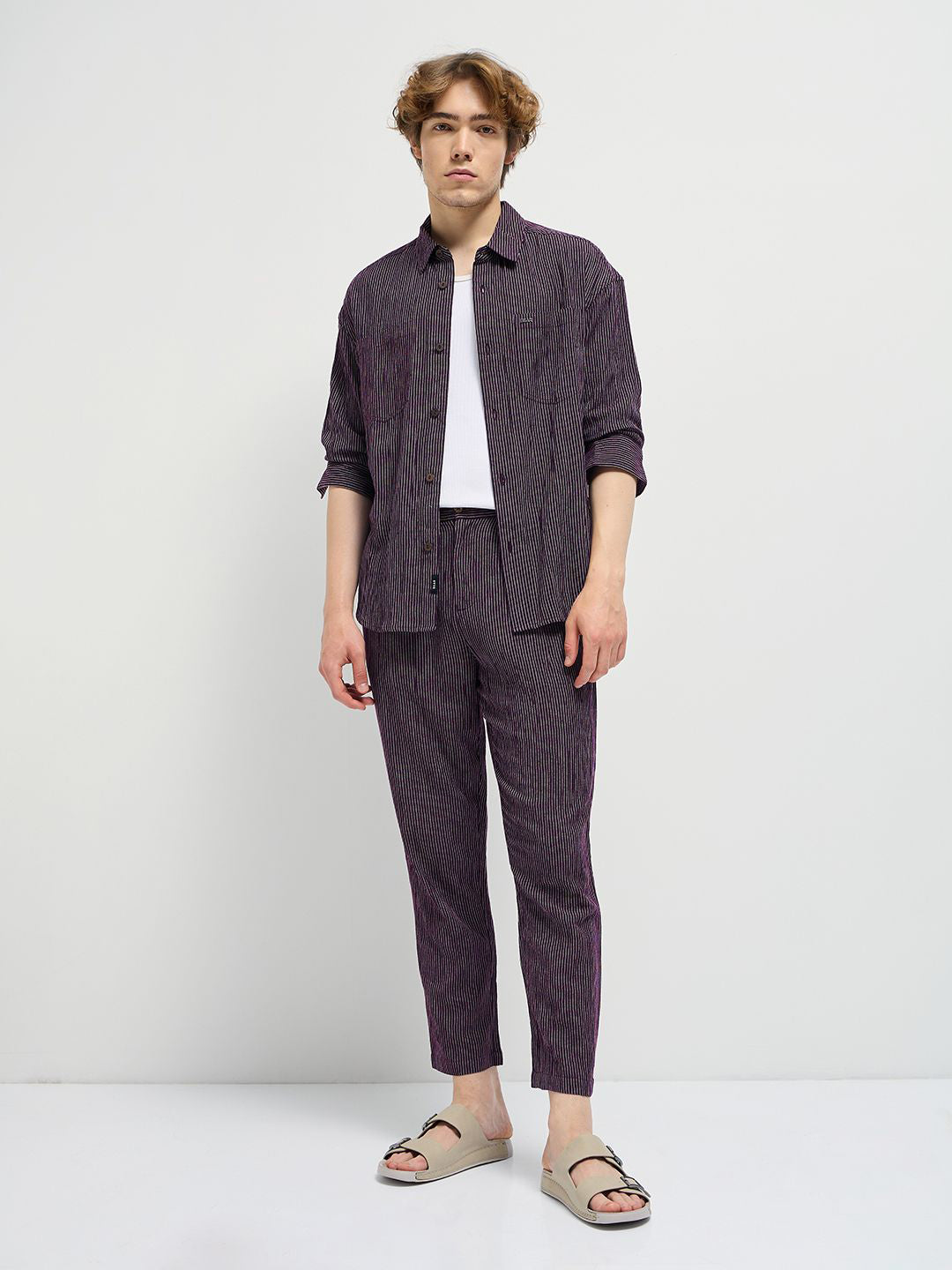 THE BEAR HOUSE Men Striped Slim Fit Pleated Trousers