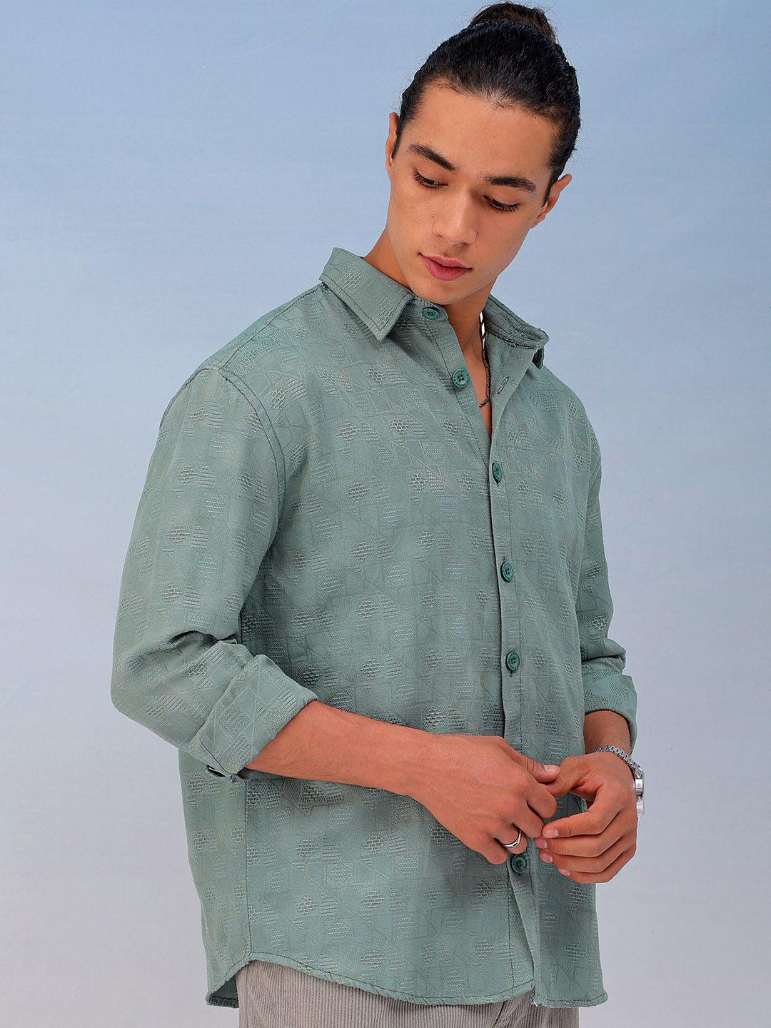 The Indian Garage Co Men Relaxed Fit Dobby Textured Resortwear Shirt