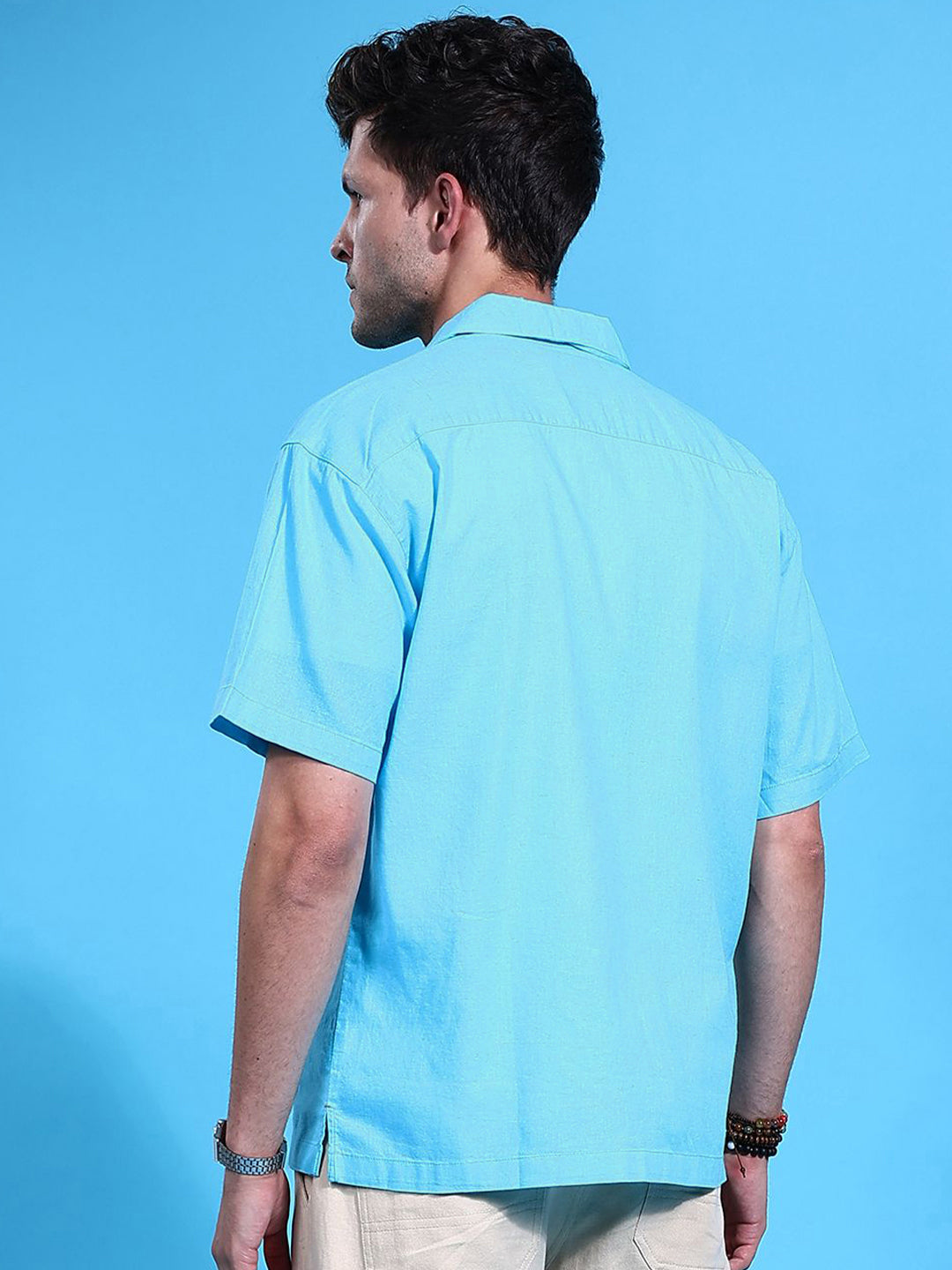 The Indian Garage Co Men Cuban Collar Relaxed Fit Pure Cotton Resortwear Shirt