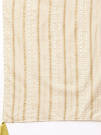 Indo Era Muted Dandelion Ethnic Stripes Keyhole Kurta Set with Stole