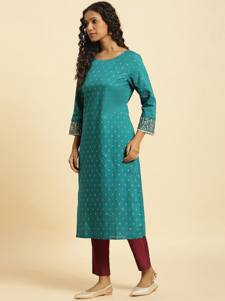 W Ethnic Motifs Printed Pure Cotton Anarkali Kurta