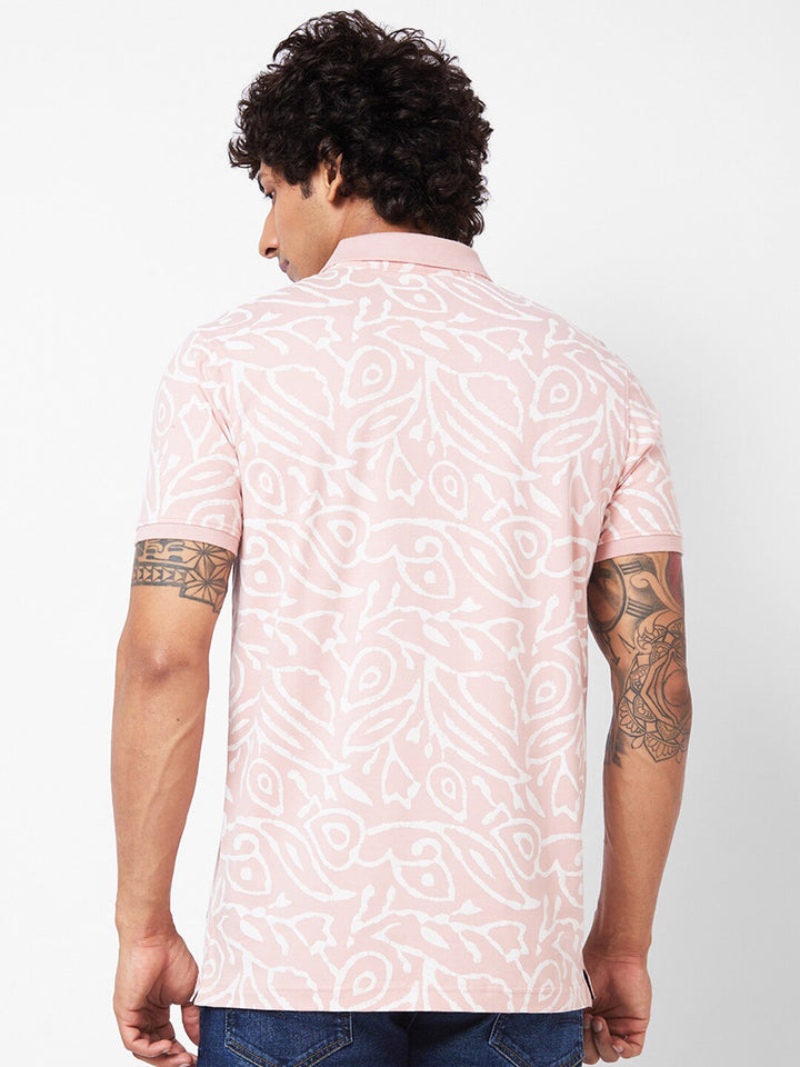 SPYKAR Abstract Printed Polo Collar Slim Fit T-shirt