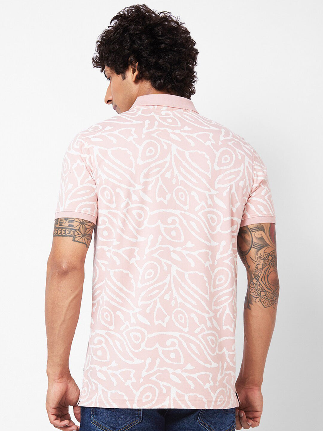 SPYKAR Abstract Printed Polo Collar Slim Fit T-shirt