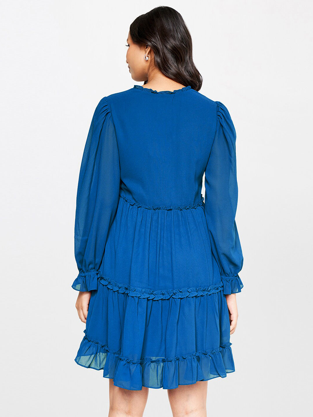 AND V-Neck Embellished Tiered Fit & Flare Dress