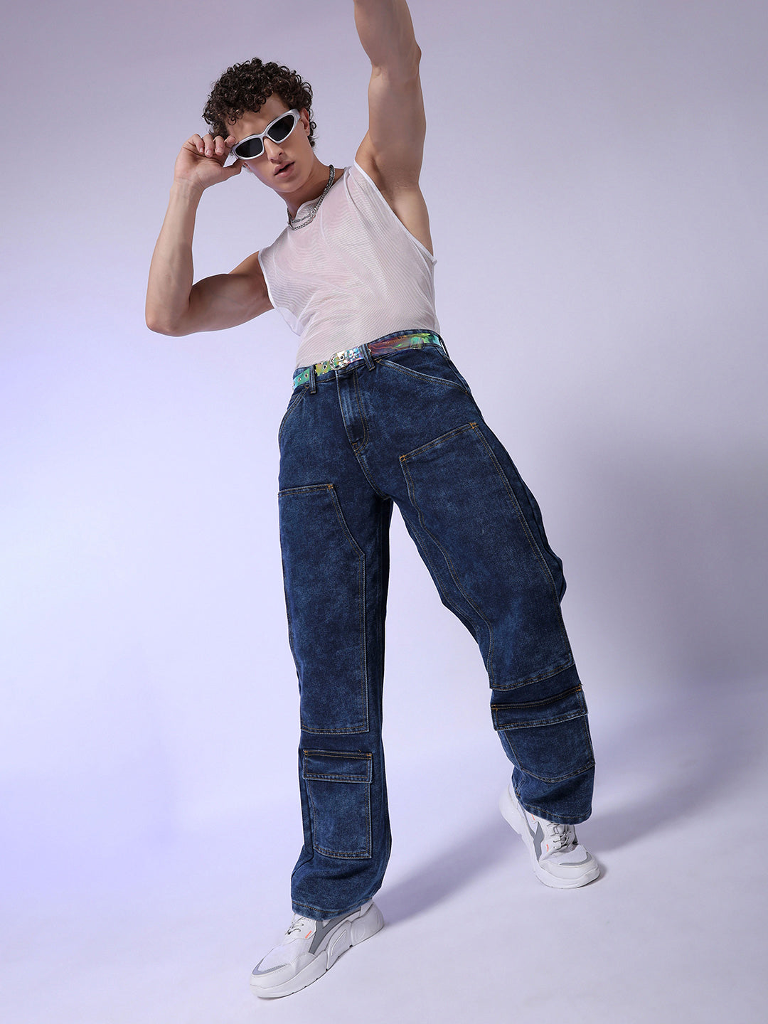 The Indian Garage Co Men Baggy Fit Light Fade Cargo Jeans