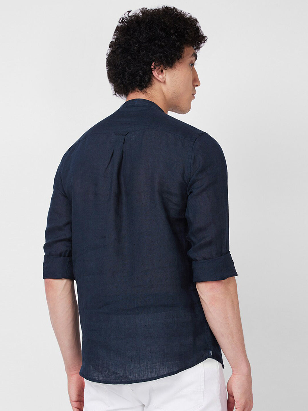SPYKAR mandarin collar Long Sleeves Casual Linen Shirt